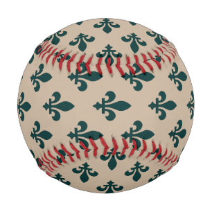 Balle De Baseball Fleur de Lis Motif, Royal French Green on Cream