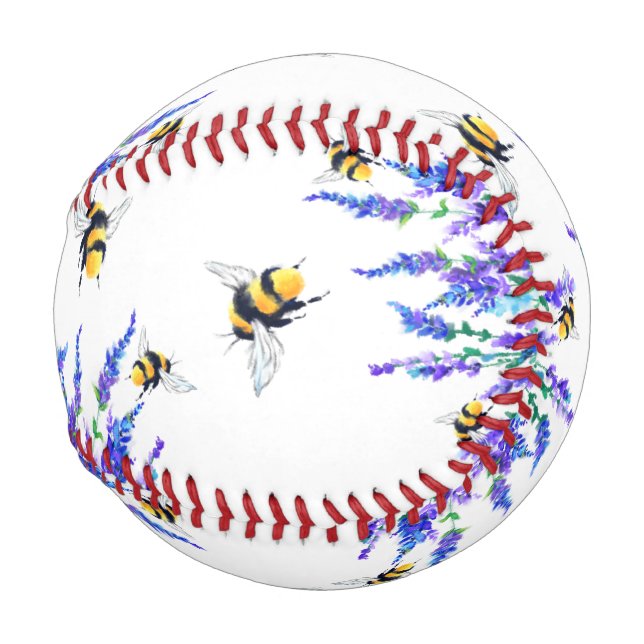 Balle De Baseball Fleurs de baseball et abeilles du printemps volent (Devant Droite)