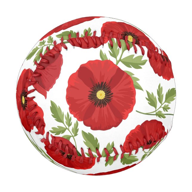 Balle De Baseball Fleurs d'été joyeuses floraison de pavot (Devant Gauche)