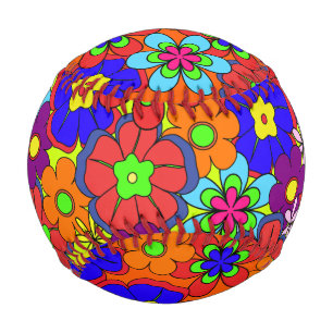 Balle De Baseball Fleurs Hippy Retro