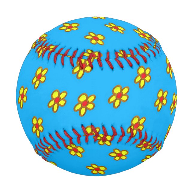 Balle De Baseball Fleurs jaunes sur bleu (Devant)