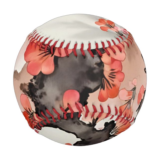Balle De Baseball Fleurs sur Noir (Devant)