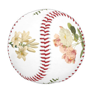 Balle De Baseball Fleurs vintages personnalisées monogramme baseball
