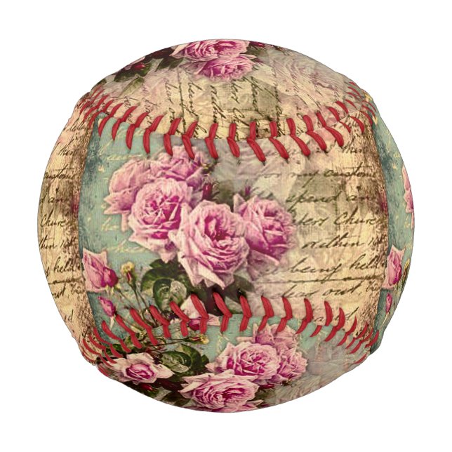 Balle De Baseball francais chic, shabby chic, roses roses roses, flo (Devant)