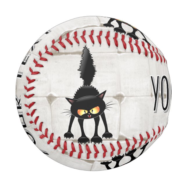 Balle De Baseball Funny Fierce Black Cat Cartoon  (Devant Gauche)