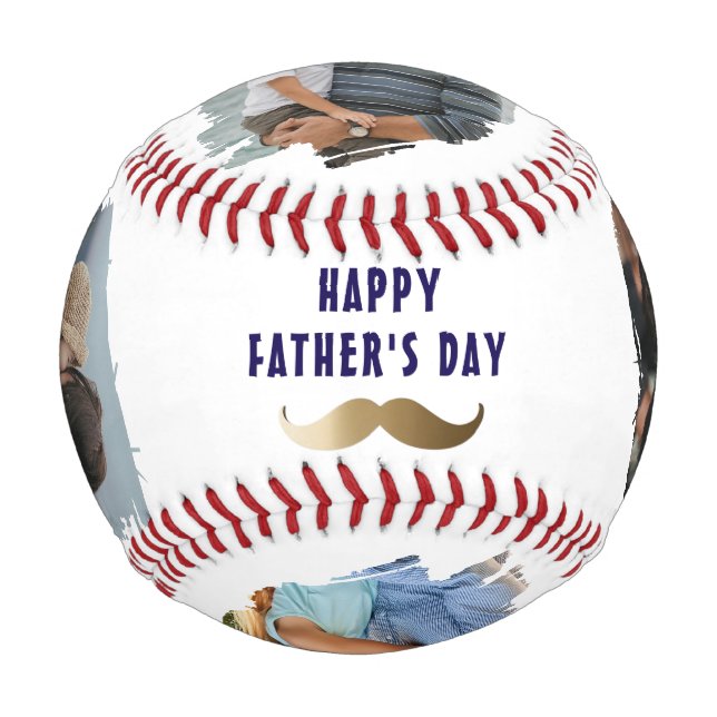 Balle De Baseball Funny Mustache Happy Fête des pères 4 Photo (Dos)