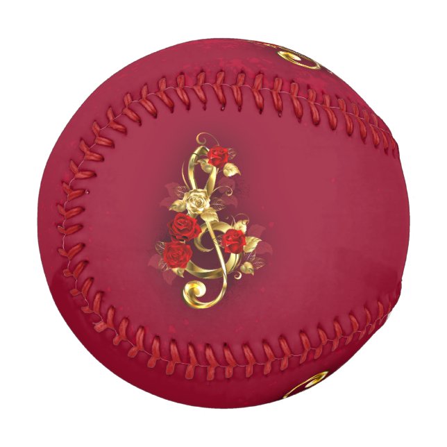 Balle De Baseball Golden Treble Clef avec fleurs Roses (Devant Gauche)