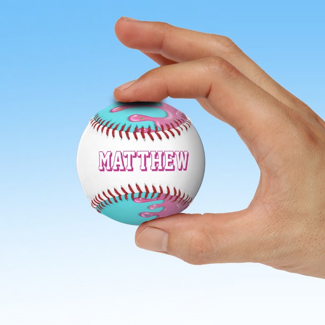 Balle De Baseball Goutte de baseball rose (Pink and blue ice cream drip personalized baseball)