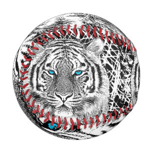 Balle De Baseball Graphique de tigre noir et blanc aux yeux bleus
