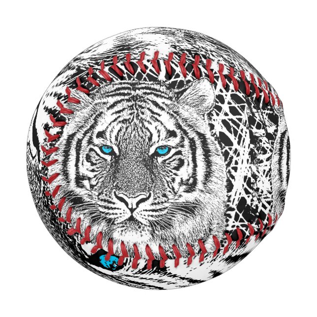 Balle De Baseball Graphique de tigre noir et blanc aux yeux bleus (Dos Droite)