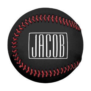 Balle De Baseball Gras & Moderne Votre Nom ou Mot   Blanc sur Noir