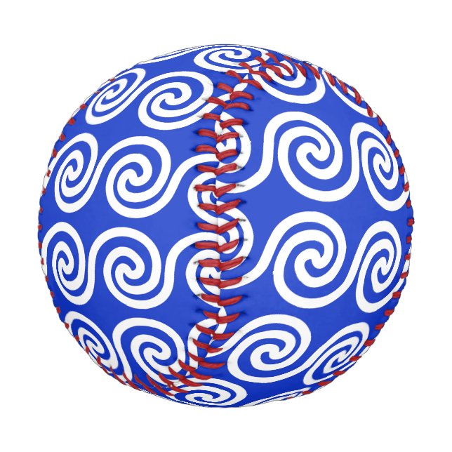 Balle De Baseball Grec Meander Key Waves Motif Bleu (Angle)
