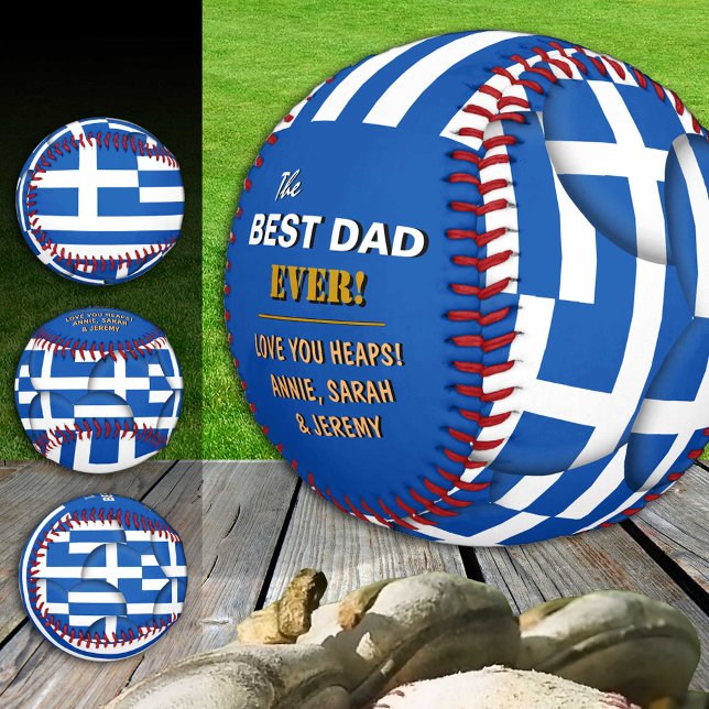 Balle De Baseball Grèce meilleur papa, patriotique, drapeau grec (Créateur téléchargé)
