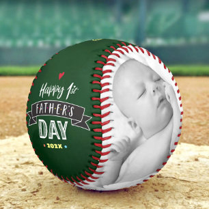 Balle De Baseball Green Happy 1st Père Day Photo Audacieuse Typograp