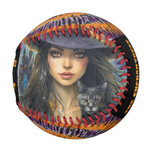 Balle De Baseball Halloween La Magicienne, Son Chat d'Ombre