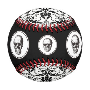 Balle De Baseball HALLOWEEN Noir Motif Damassé Gothique Crâne