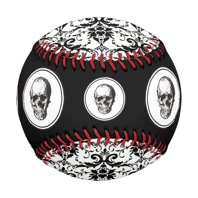 Balle De Baseball HALLOWEEN Noir Motif Damassé Gothique Crâne (Dos)