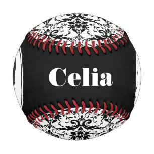 Balle De Baseball HALLOWEEN Noir Motif Damassé Gothique Crâne Nom