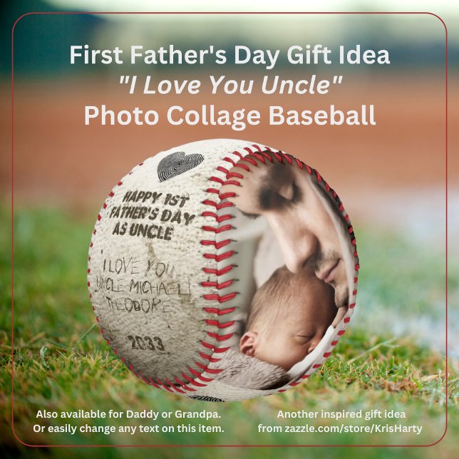 Balle De Baseball Happy 1er oncle de Fête des pères photo Collage Ke (Happy First Father's Day as Uncle I Love You Uncle [NAME] 2 Photo Collage Faux Scruffed Up Baseball )
