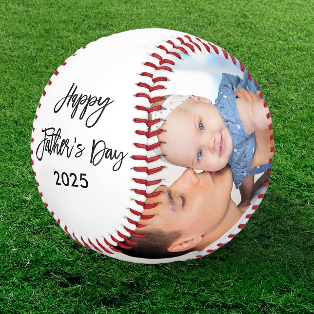 Balle De Baseball Happy Fête des pères 2 Photo Brush Script (Customize to change year or add more text.)