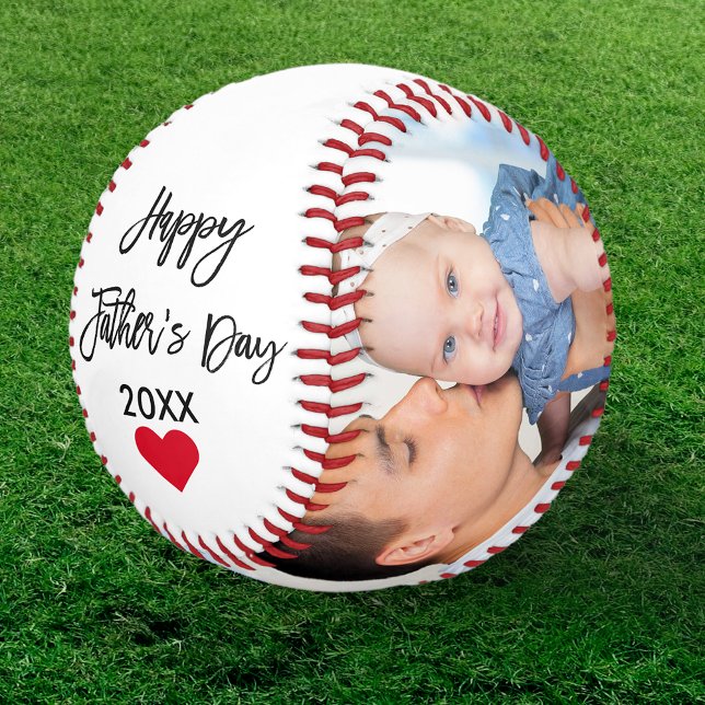 Balle De Baseball Happy Fête des pères 2 Photo Brush Script Coeur (Customize to change year or add more text.)