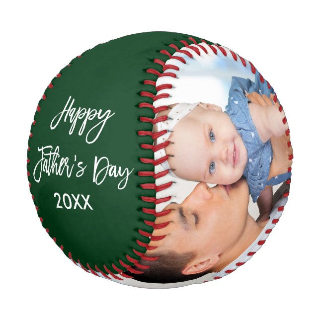 Balle De Baseball Happy Fête des pères 2 Photo Brush Script vert (Angle)