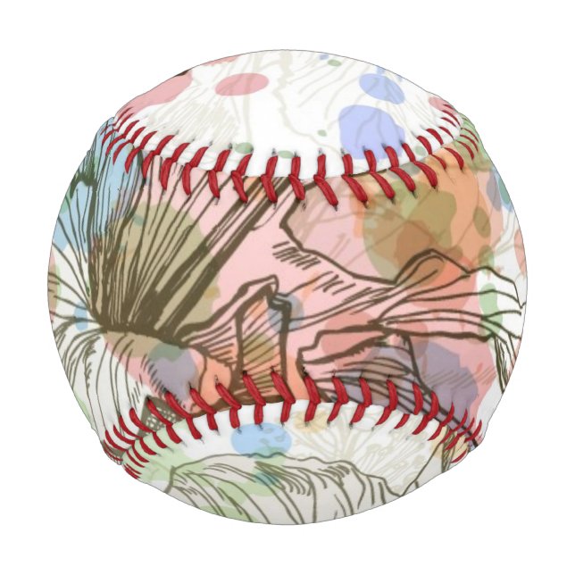 Balle De Baseball Hibiscus fleur & aquarelle arrière - plan (Devant)