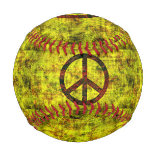 Balle De Baseball hippie super 70's symbole de la paix jaune