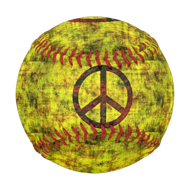 Balle De Baseball hippie super 70's symbole de la paix jaune (Devant)
