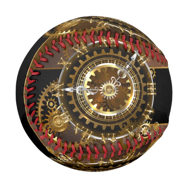 Balle De Baseball Horloge Steampunk avec des engrenages anciens (Devant Gauche)