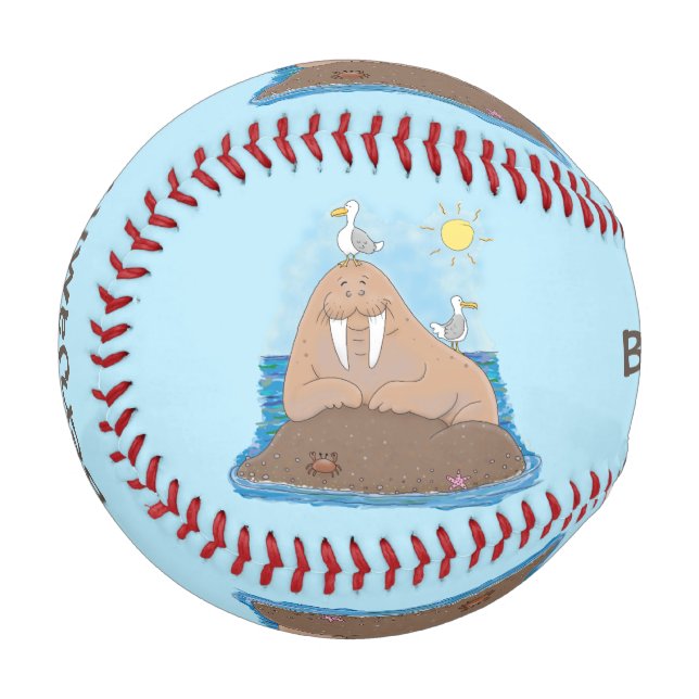 Balle De Baseball Illustration drôle de morse joyeux (Devant Gauche)