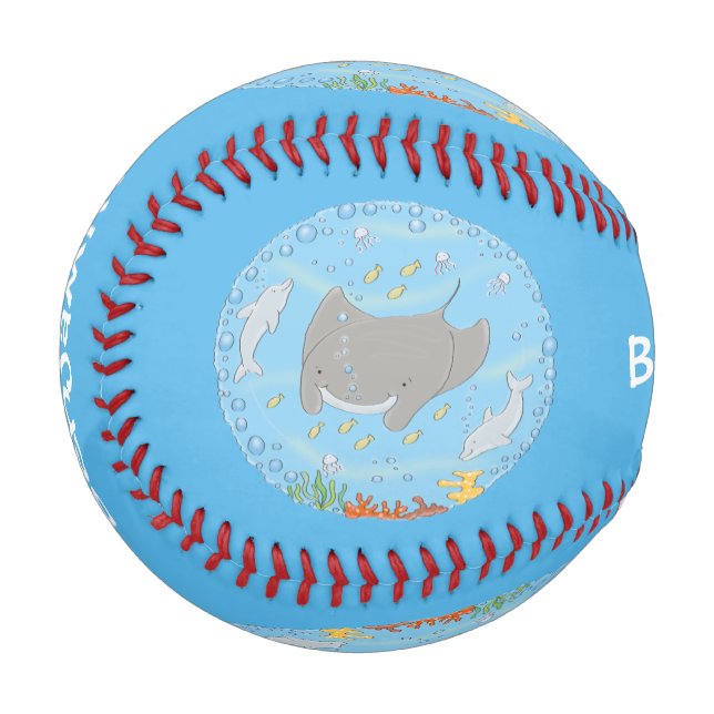 Balle De Baseball Illustration d'une mignonne raie manta et de bulle (Devant Gauche)