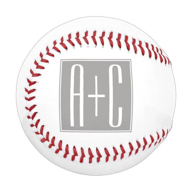 Balle De Baseball Initiales de couples modifiables | Blanc & Gris (Devant Gauche)