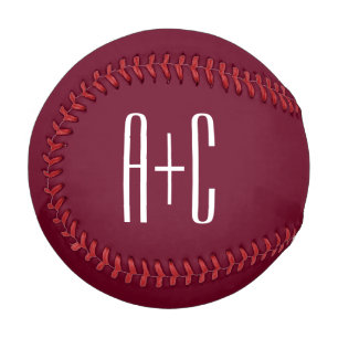 Balle De Baseball Initiales de couples simples   Blanc et bordeaux