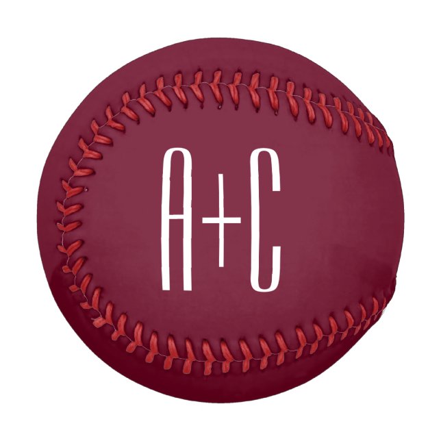 Balle De Baseball Initiales de couples simples | Blanc et bordeaux (Devant Gauche)