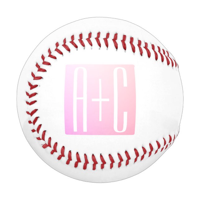 Balle De Baseball Initiales du couple | Dégradé rose subtil (Devant Gauche)