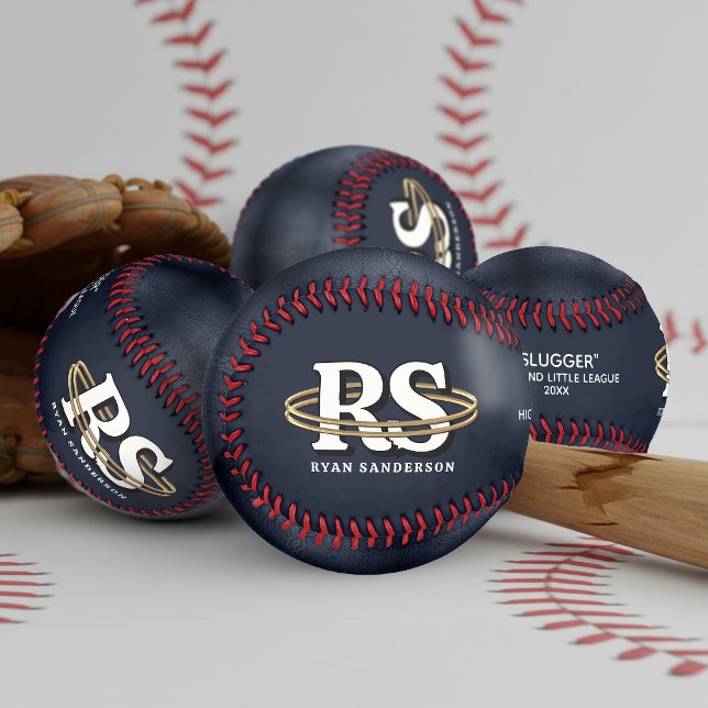 Balle De Baseball Initiales Monogramme Orbite Or Sur Mesure Toute Co (Créateur téléchargé)