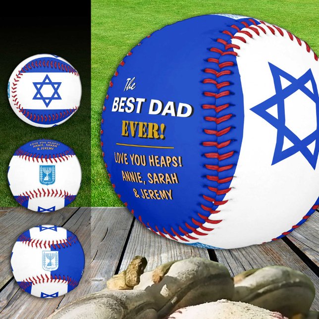 Balle De Baseball Israël meilleur papa, patriotique, drapeau israéli (Créateur téléchargé)
