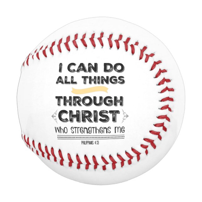 Balle De Baseball Je peux faire tout par le Christ Bible Verse (Devant Droite)