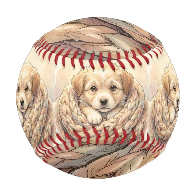 Balle De Baseball Joli chiot enveloppé dans une couverture tricotée (Devant)