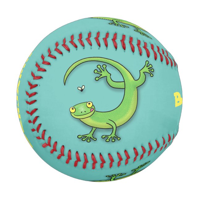 Balle De Baseball Joli gecko vert salutations avec dessin animé (Devant Gauche)