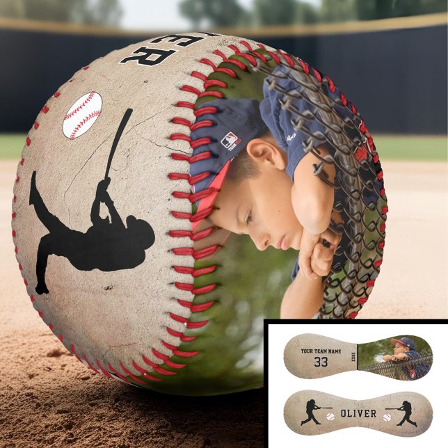 Balle De Baseball Joueur rustique Silhouette Nom Numéro Photo (Créateur téléchargé)