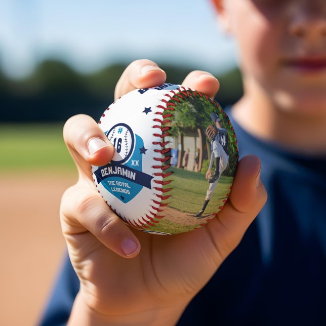 Balle De Baseball Joueur sur mesure amusant Nom et numéro Deux photo (Fun Custom Player Name & Number Two Photo Sporty Baseball)