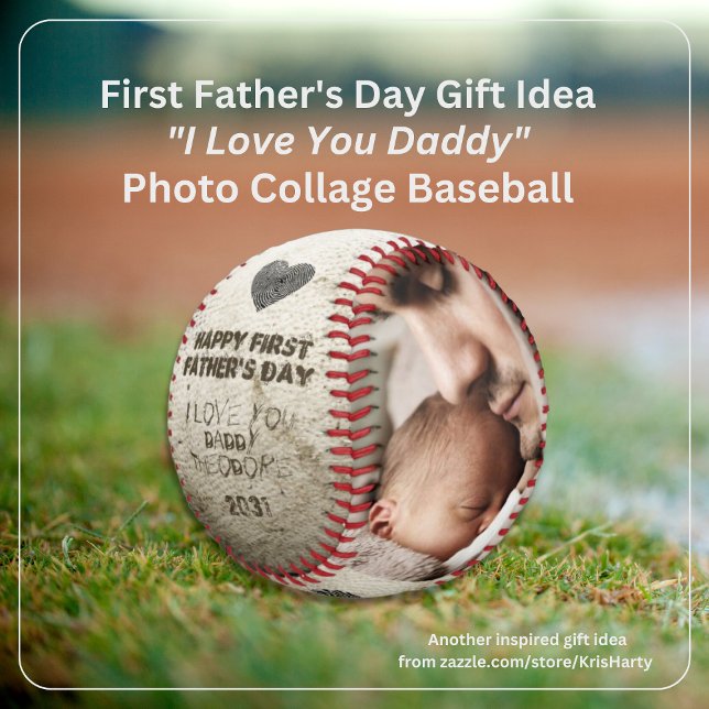 Balle De Baseball Joyeuse 1ère Fête des pères Daddy Photo Collage Ke (Happy First Father's Day I Love You Daddy 2 Photo Collage Faux Scruffed Up Baseball Keepsake)