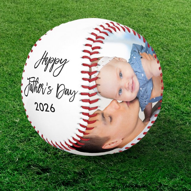 Balle De Baseball Joyeuse Fête des Pères 2 Pinceau Script (Customize to change year or add more text.)