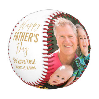 Balle De Baseball Joyeuse fête des pères Gold Famille Nom photo Scri
