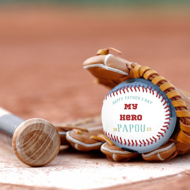 Balle De Baseball Joyeuse Fête des Pères Papou Mon Héros (A great personalized gift for your Popou on Father's Day!)