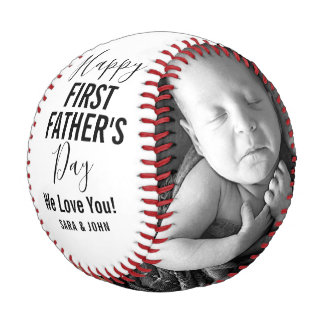Balle De Baseball Joyeuse Fête du Père Blanc Bébé 2 Photos Nom