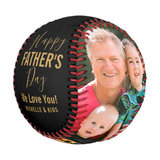 Balle De Baseball Joyeuse fête du Père Famille Photo Gold Script Nom