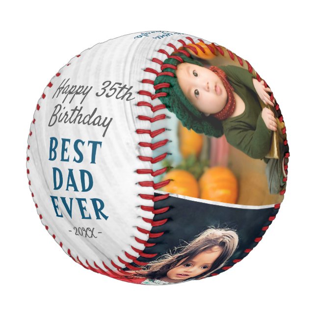 Balle De Baseball Joyeux anniversaire Best Papa Wood 3 Photo Collage (Angle)